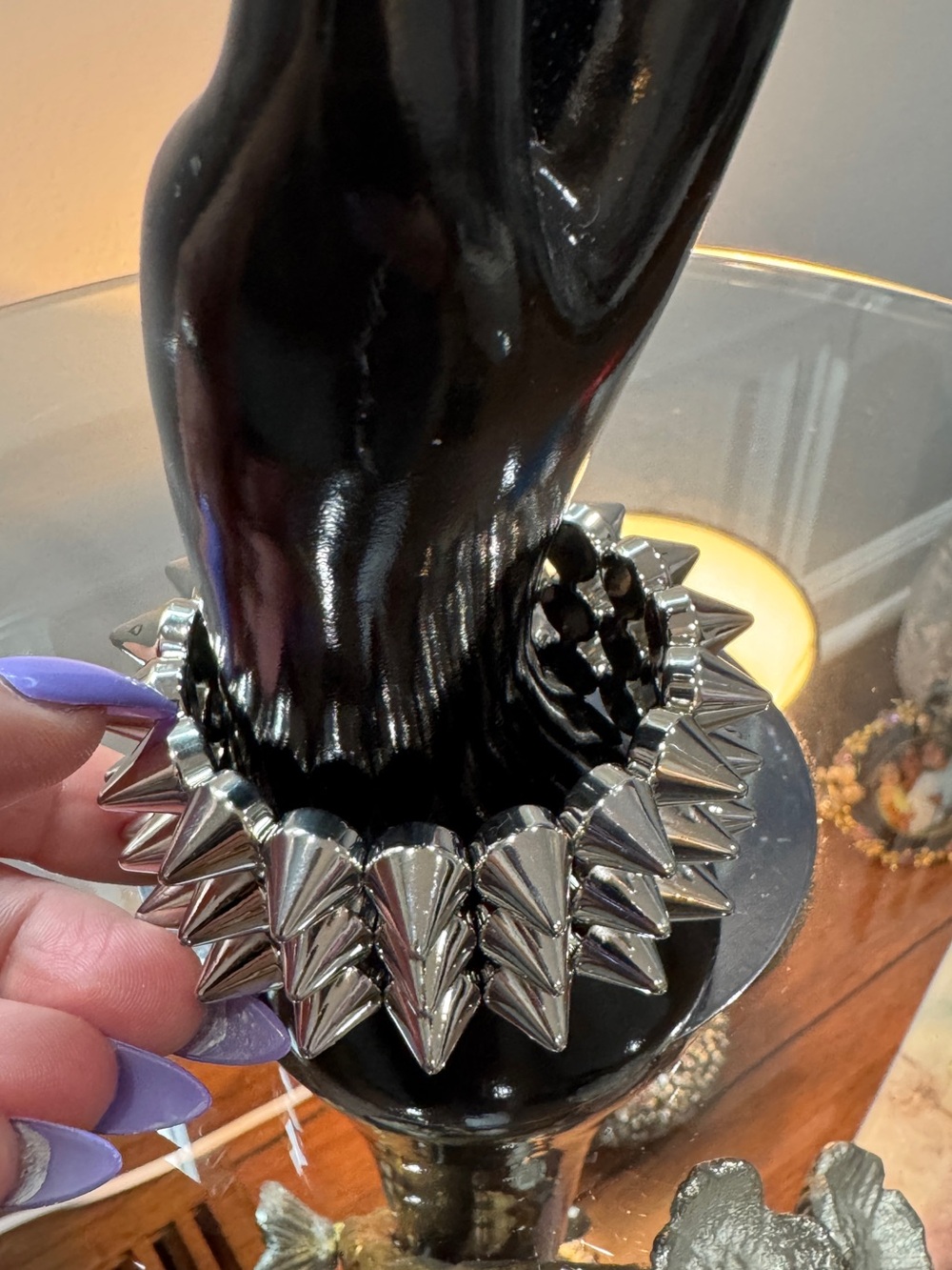Three Row Spiked Punk Goth Stretch Silver Spike Bracelet